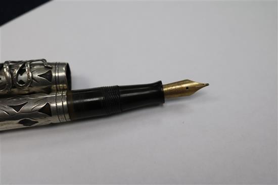 A Watermans sterling silver overlaid fountain pen 13.5cm.